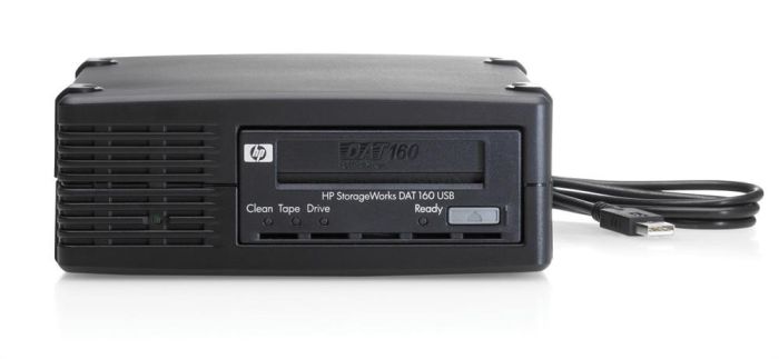 393643-001.jpg 393643-001 | HP StorageWorks DAT160 80GB (Native)/160GB (Compressed) USB External Tape Drive - Image 1
