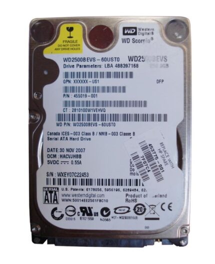 455019-001 | HP 250GB 5400RPM SATA 1.5GB/s 8MB Cache 9.5mm 2.5-inch Hard Drive