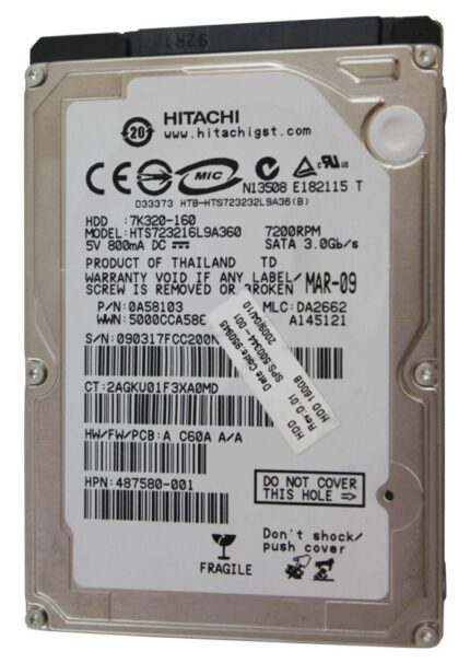 500344-001 | HP 160GB 7200RPM SATA 3Gb/s 2.5-inch Hard Disk Drive