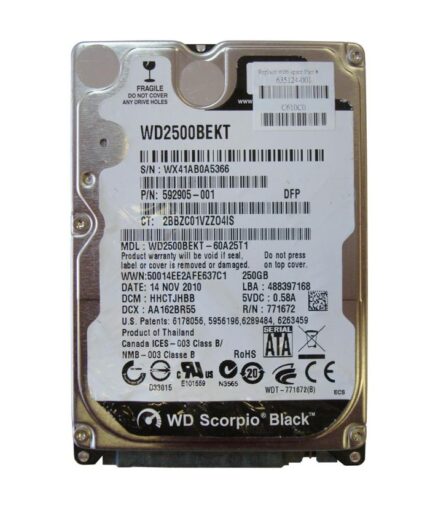592905-001 | HP 250GB 7200RPM SATA 3Gb/s 2.5-inch Hard Disk Drive