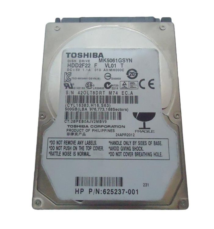 625237-001.jpg 625237-001 | HP 500GB 7200RPM SATA 3Gb/s 2.5-inch Hard Disk Drive - Image 1