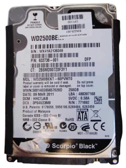 648911-001 | HP 250GB 7200RPM SATA 3Gb/s 2.5-inch Hard Disk Drive