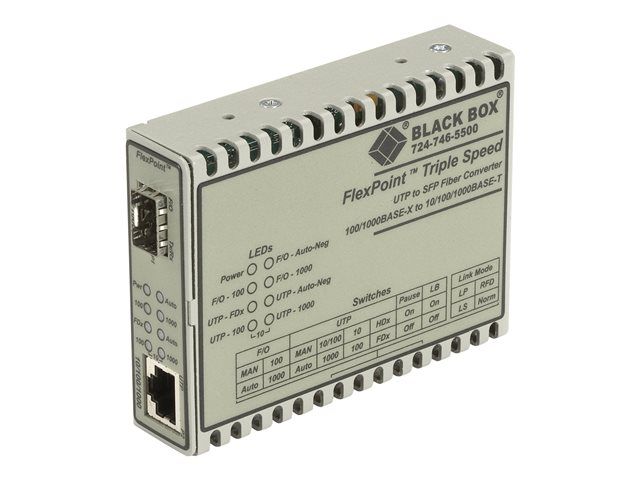 lmc1017a-sfp.jpg LMC1017A-SFP | Black Box FlexPoint fiber media converter 10Mb LAN 100Mb LAN GigE TAA Compliant - Image 1